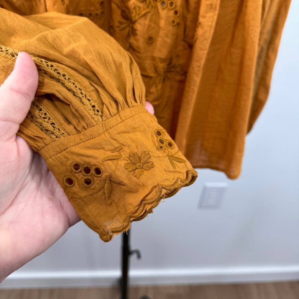 NWT Free People Faraway Fields Top Mustard Embroidered Flowy Boho Casual Size S - Picture 6 of 16